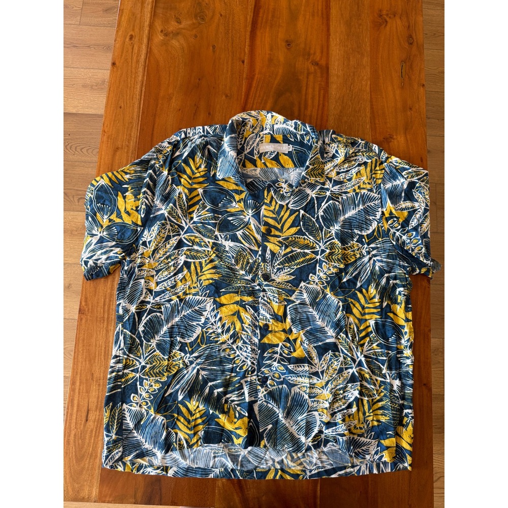 Jams World‎ Men's Hawaiian Blue/Yellow Palm Shirt Size XL